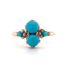 10k Rose Gold Victorian Turquoise / Glass and Seed Pearl Ring Jewelry (#J5620) - £502.51 GBP