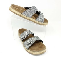 Vives Womens Silver Glitter Leather Sandals, Size 39, US 8 Straps with B... - $19.75