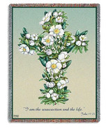 72x54 GARDENIA CROSS Floral Religious Tapestry Afghan Throw Blanket - £49.61 GBP