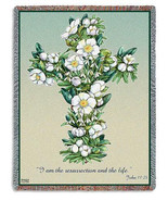 72x54 GARDENIA CROSS Floral Religious Tapestry Afghan Throw Blanket - $63.36