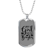 Girl Who Loves Beagles Necklace Stainless Steel or 18k Gold Dog Tag 24" Chain - £37.92 GBP+