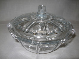 Crystal Clear Glass Candy Compote  Bon Bon Bowl With Lid  Beaded Designs - $9.95