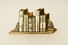 Vintage Costume Jewelry MIRACLE Bookshelf Books Gold Tone Metal Brooch Pin - £15.81 GBP