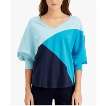 Willow Drive Womens S Tone Blue Colorblock Dolman Sleeve Top NWT BA72 - £19.20 GBP