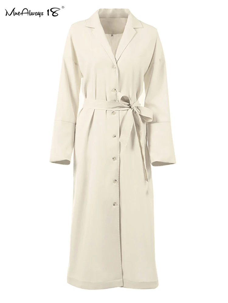 Mnealways18 Elegant Beige  Trench Coats Thin Fashion  Long Jackets With Sashes H - £152.41 GBP
