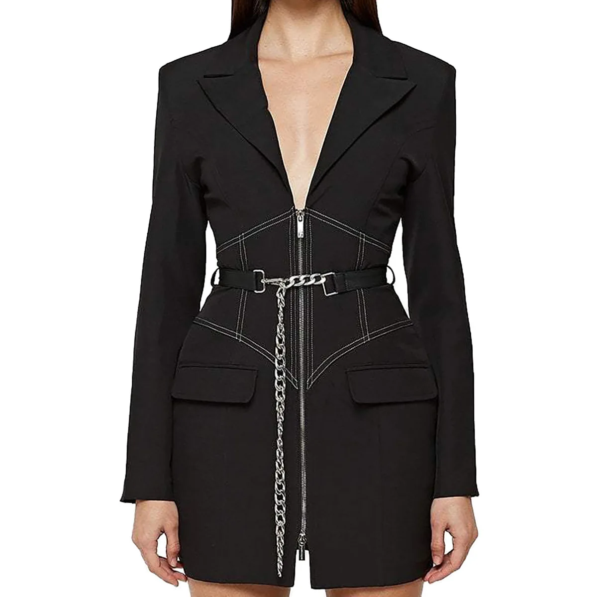 SuperAen  Clothes  Spring  Slim Fit Sexy Belt Notched Black Office Lady Suit Coa - £164.25 GBP