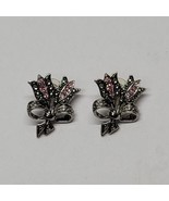 AVON Tulip Earrings Pink Silvertone Metal Tulips Bow Flower Pierced Earring - £5.58 GBP