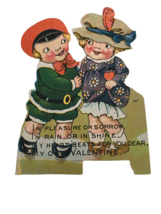 Vintage Valentine Card Boy Girl Purple Dress Heart Beats Words Love Sent... - $5.99
