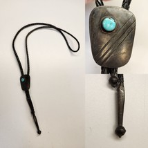 Vintage Bennett Turquoise Sterling Silver Bolo Tie Patent Pending C-31 - £115.79 GBP