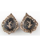VINTAGE SIAMESE STERLING SILVER AND NIELLO ETCHED FILIGREE CLIP-ON EARRINGS - €83,18 EUR