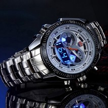 TVG Brand Stainless Steel Clock Digital Sports LED Watches Men 30M Dual Movement - £40.45 GBP