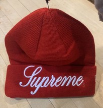 Supreme x New Era FW24 Script Beanie Red White New - $78.21