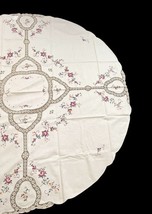 Vintage Handmade Embroidered Round Tablecloth 66" w/ 8 Napkins Floral Lace image 4