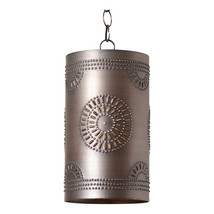 Rustic Cylinder Pendant Hanging Country Punched Tin Metal Light Fixture - £98.85 GBP