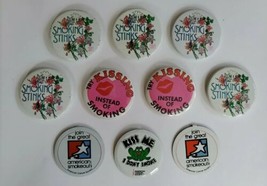 Vintage Anti-Smoking Button Lot - Smoking Stinks American Cancer Society... - £19.62 GBP