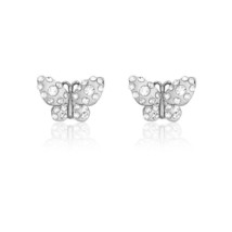 Sterling Silver White Enamel Butterfly w/ Crystals Earrings - £43.88 GBP