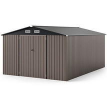 10 x 14 FT Outdoor Storage Shed with Improved Windproof Metal Structure-Gray - C - $1,015.49