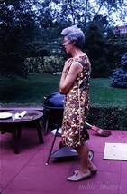 1967 Woman on Patio 1957-59 Weber Kettle Grill Kodachrome 35mm Color Slide - £2.77 GBP