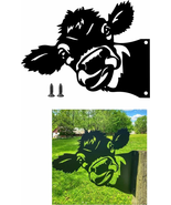 Peeping Cow Metal Art Farm Garden Decor Garden Fence Decoration Outdoor ... - £16.00 GBP