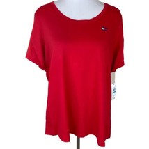 Tommy Hilfiger Plus Size Logo Tab T-Shirt 0X Red Short Sleeve Scoop Neck Top New - £15.63 GBP