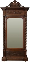 Antique Armoire Wardrobe French Hunting Renaissance Oak Beveled Mirror Shelves - £3,253.44 GBP