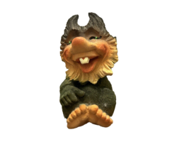 Henning Norway Handcarved Carved Wood Gnome Troll  Stands 3.5 Inch Signed Vtg - £40.33 GBP