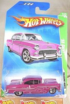 2009 Hot Wheels #52 Treasure Hunts 10/12 &#39;55 CHEVY Pink w/Chrome 5 Spoke... - £14.48 GBP