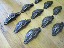 10 Cup Pulls 4 1/8 Wide Drawer Victorian Bin Handles Antique Look Iron Beautiful - £20.63 GBP