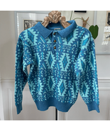 Vintage Quark Sweater Southwestern Blanket Turquoise Aqua Blue Polo Long... - €27,80 EUR