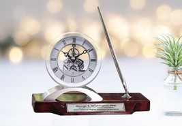 Desk Clock Pen Personalized Silver Clock Clear Display Metal Pen Graduation Gift - £103.10 GBP