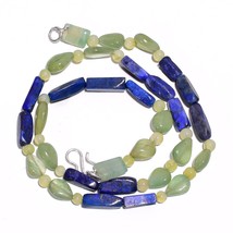 Natural Multi Aventurine Lapis Lazuli Gemstone Smooth Beads Necklace 17&quot; UB-3662 - £8.55 GBP