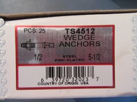 1/2&quot; x 5 1/2&quot; Concrete Wedge Anchor steel zinc plated box of 25 - $19.80