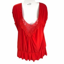 Vintage 90s Top Stretchy Peasant USA Red Topia Plus 2X lace Boho - £13.99 GBP