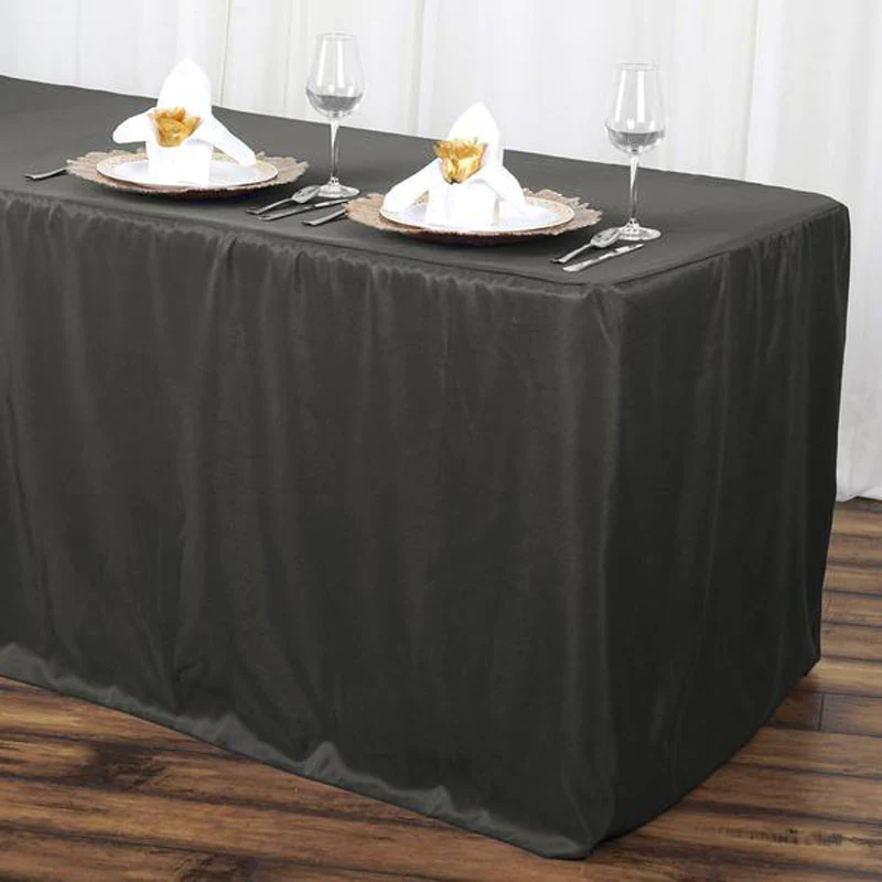 Grey - 8FT Rectangular Fitted Polyester Table Cover for Wedding Party - £29.80 GBP