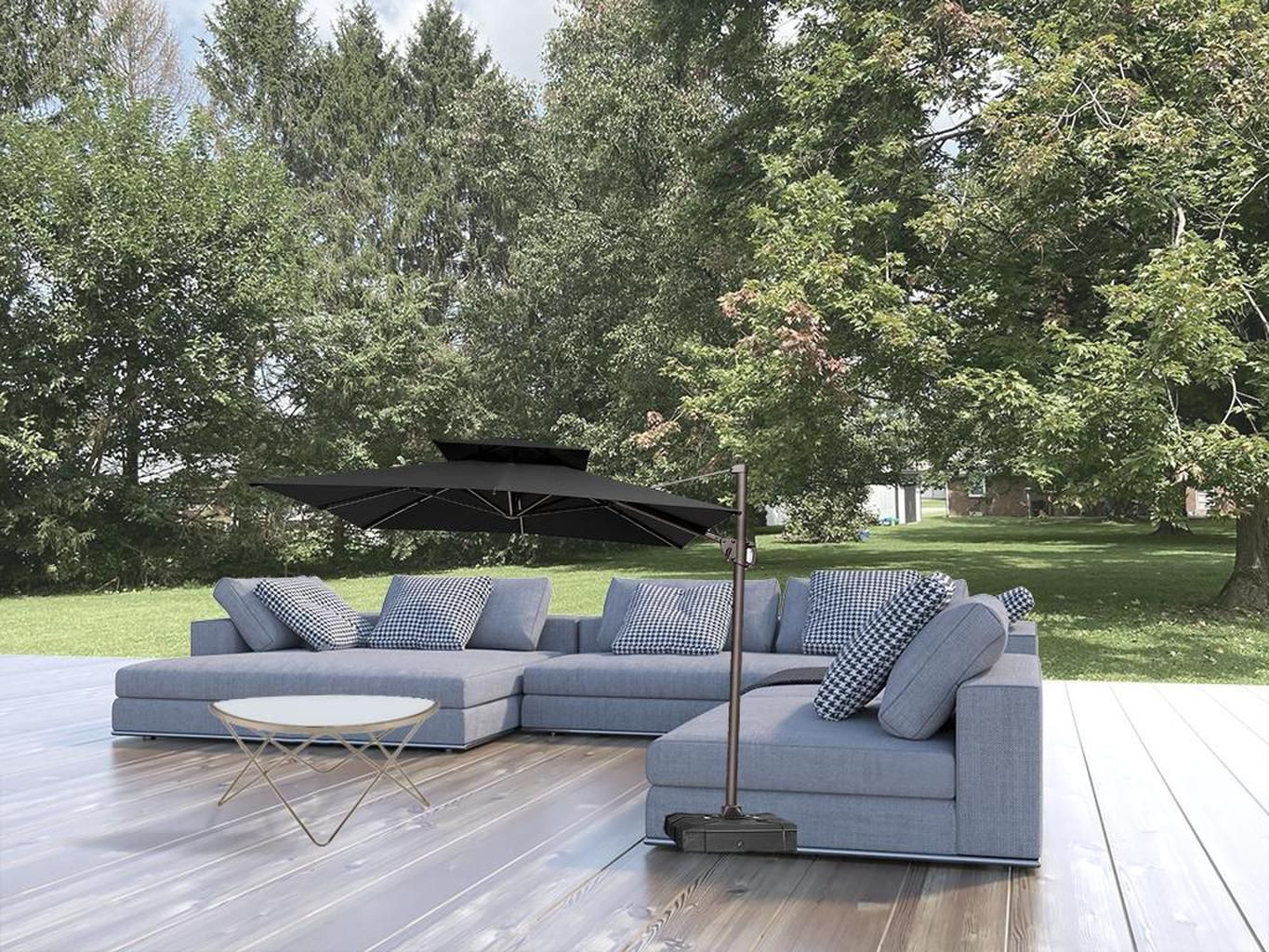 11&#39; Black Polyester Round Tilt Cantilever Patio Umbrella With Stand - $497.82