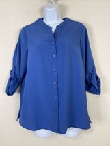 BonWorth Womens Size XSP Blue Button Front Blouse 3/4 Sleeve V-neck - $10.69