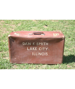 OLD CARDBOARD PAPER THIN LUGGAGE SUITCASE TRAVELLING MAN DAN SMITH LAKE ... - £54.92 GBP