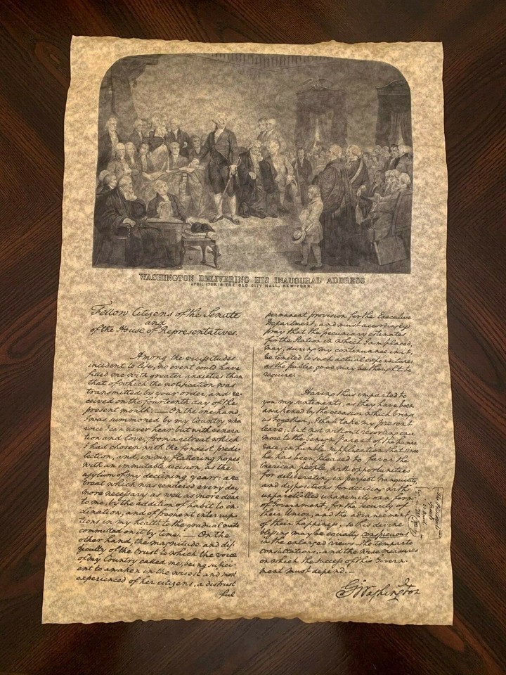 George Washington Inaugural Address Parchment replica in tube - $3.50
