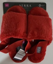 SERRA ~ Open Toe Slippers ~ Womens&#39; 2/3 ~ Burgundy Red ~ Faux Fur Slides - £18.38 GBP