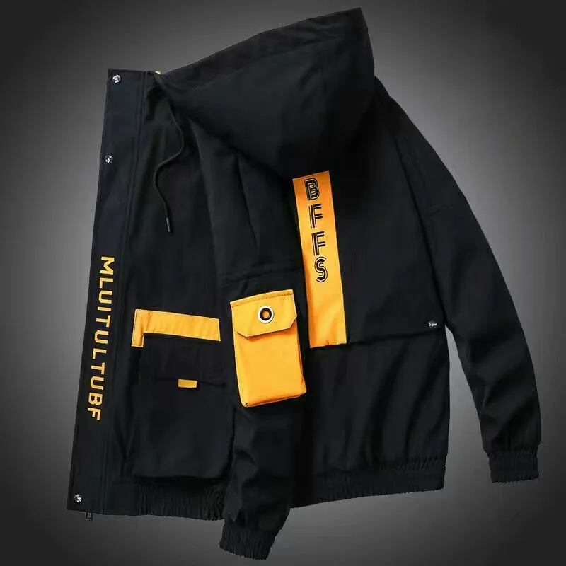 Streetwear Bomber Jacket Men work Hooded Zipper Outwear  Spring Warm Coat Haraju - £141.87 GBP