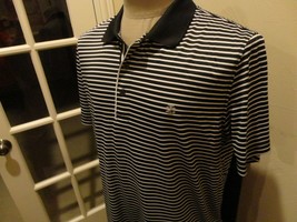 Blue White  Stripe IZOD Polyester Golf Golfing polo Shirt Adult L Excellent - $23.21
