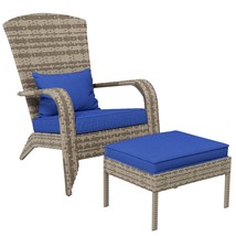 Outsunny Wicker Adirondack Patio Chair, Ottoman, Cushions, Dark Blue - $3,327.35 MXN