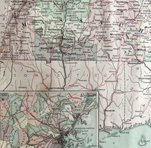 1879 Map Massachusetts Boston US Victorian Atlas Geography 1st Edition DWAA9 - £28.31 GBP
