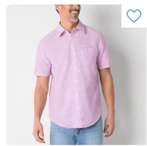 St. john&#39;s bay linen blend mens classic fit short sleeve button-down shi... - $29.70