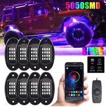 8Pods RGB LED Rock Lights Offroad Music Wireless Bluetooth Underglow Neon Lights - £37.16 GBP