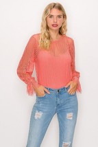 Women&#39;s Lace Trim Shadow Stripe Bodysuit - $17.47 CAD