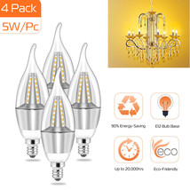 4pcs E12 LED Chandelier Bulbs 5W 3000K 600 LM 50W Equivalent Non-Dimmable Lamp - £12.59 GBP