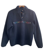 Tommy Hilfiger Sherpa Sweatshirt Women&#39;s M Rainbow Logo Navy Blue Pullover - $22.05