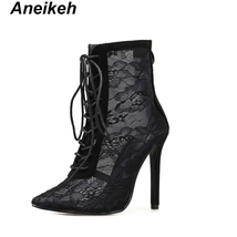 Fashion Basic Sandals Boots Women High Heels Pumps Sexy Hollow Out Mesh Lace-Up  - £38.77 GBP