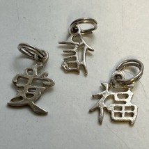 Chinese Character Symbol 925 Sterling Silver Charms Lot of Three - $19.75